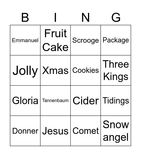 Christmas Bingo Card
