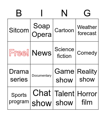 TV programmes Bingo Card