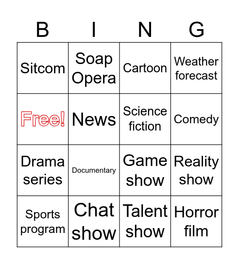 TV programmes Bingo Card
