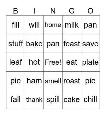 Thanksgiving Phonics Bingo Card