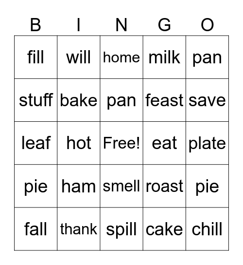 Thanksgiving Phonics Bingo Card