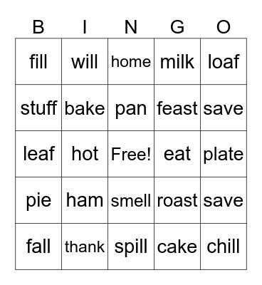 Thanksgiving Phonics Bingo Card