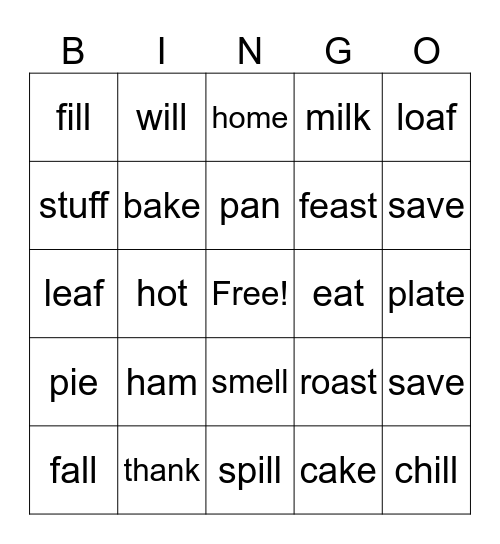 Thanksgiving Phonics Bingo Card