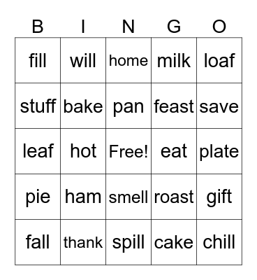Thanksgiving Phonics Bingo Card