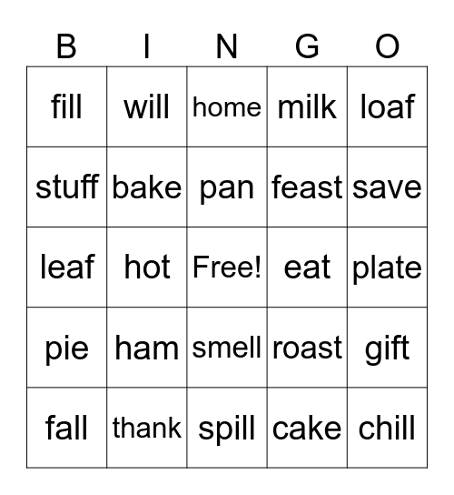 Thanksgiving Phonics Bingo Card
