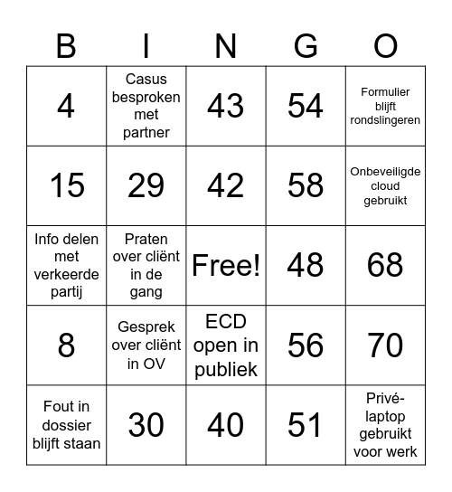 Number Bingo 1-75 Bingo Card