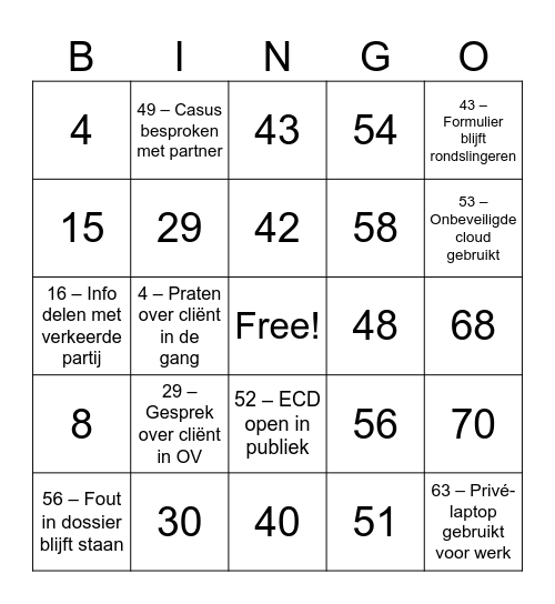 Number Bingo 1-75 Bingo Card