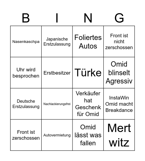 OMID Bingo Card