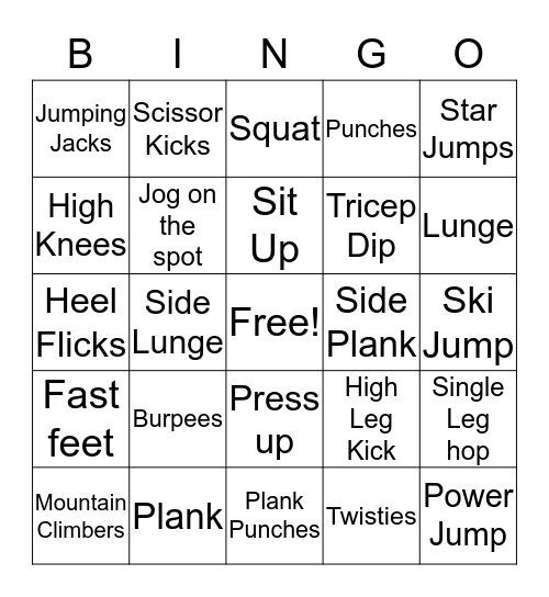 P.E. Bingo Card