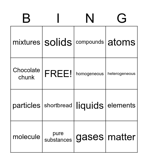 Matter Bingo Card