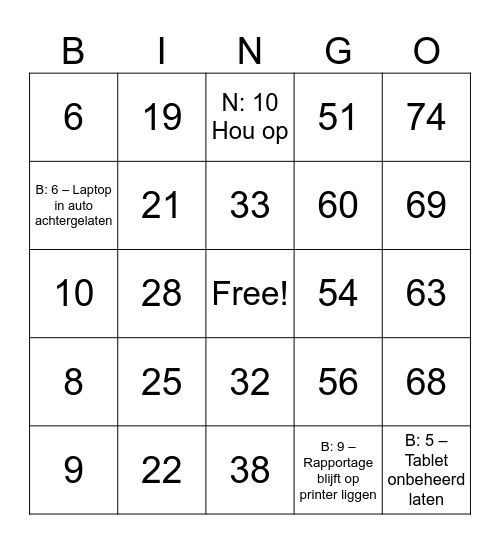 Number Bingo 1-75 Bingo Card