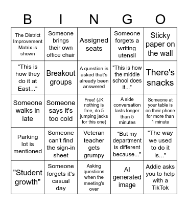 LHS PD Bingo (Unofficial) Bingo Card