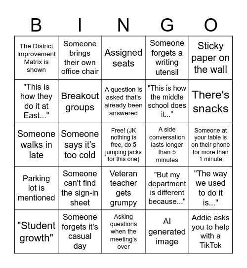 LHS PD Bingo (Unofficial) Bingo Card