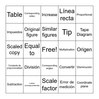Lotería de Matemáticas Bingo Card