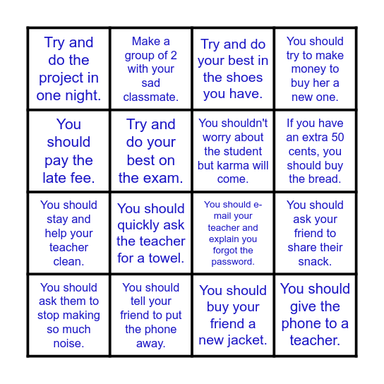 ADVICE BINGO Card