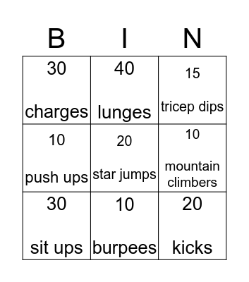 Fitness BINGO Card
