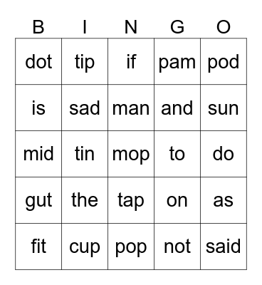 UFLI L15 Bingo Card