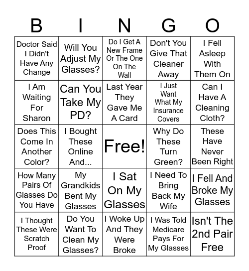 Optical Bingo Card