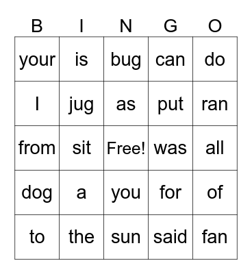 Heart Word Bingo Card