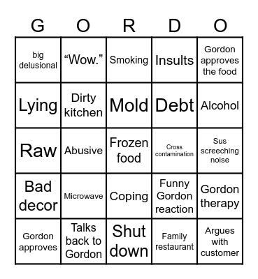 Kitchen Nightmares Bingo Card