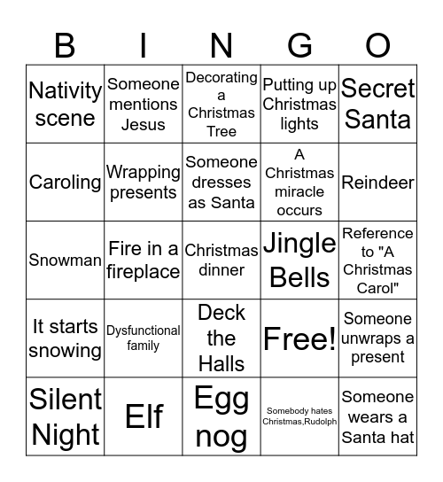Christmas TV Bingo Card