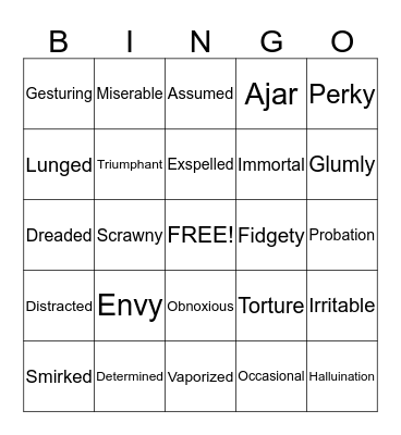 Vocabulary Bingo Card