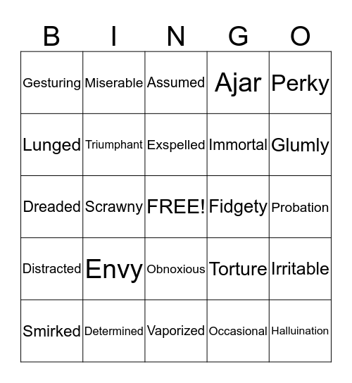 Vocabulary Bingo Card