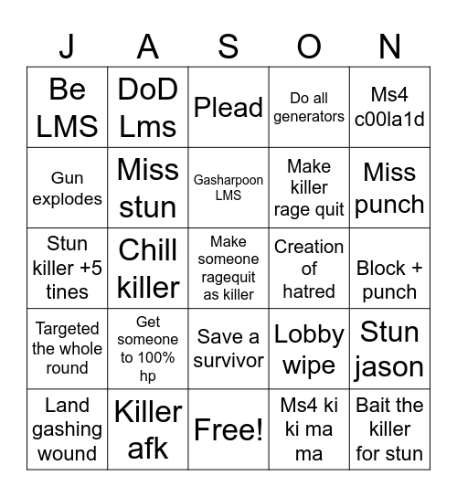 Forsaken bingo Card