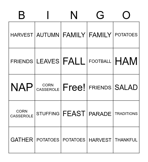 Thankful Bingo Card