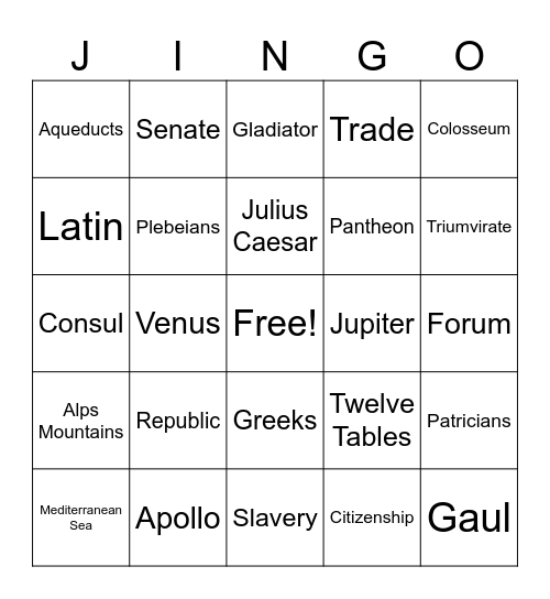 Ancient Rome Jingo#1 Bingo Card