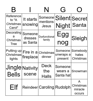 Christmas TV Bingo Card