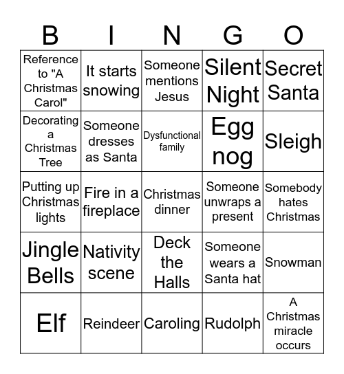 Christmas TV Bingo Card