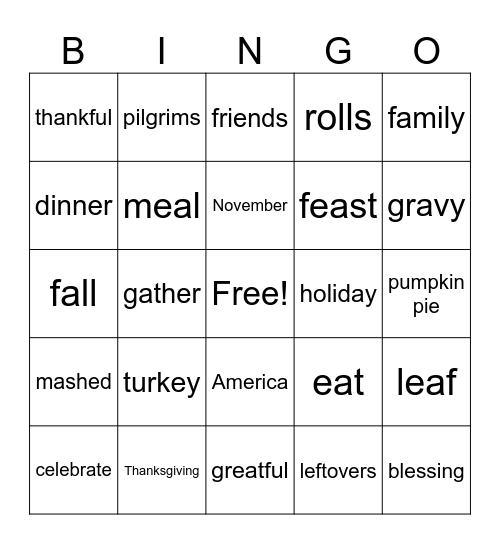 Thanksgiving Bingo Card