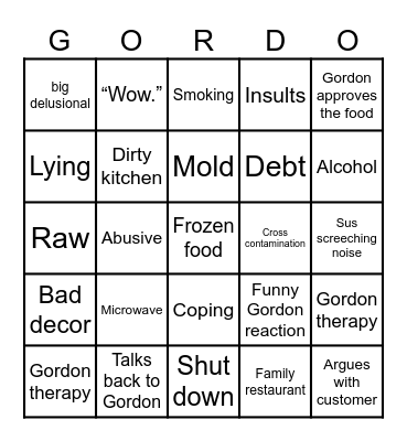 Kitchen Nightmares Bingo Card