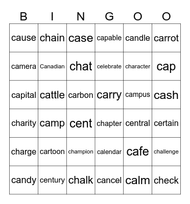 "C“ Bingo Card