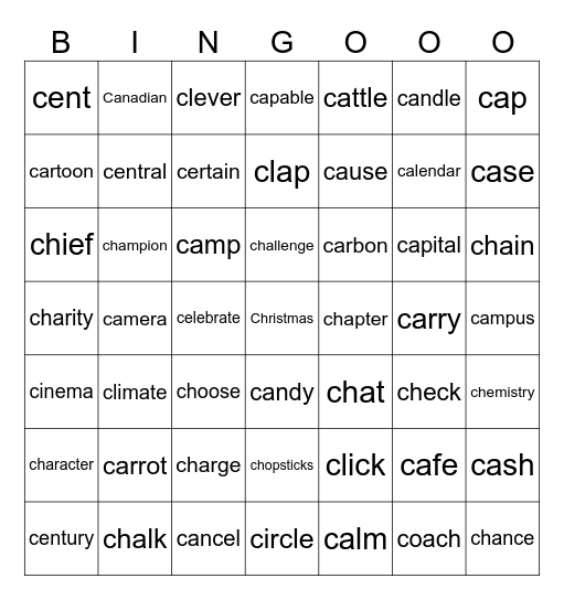 "C" Bingo Card