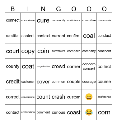 "C" Bingo Card