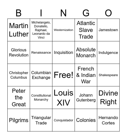 World History Bingo Card