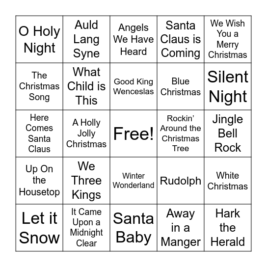 Christmas Music Bingo Card