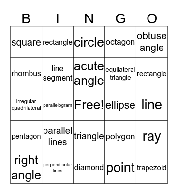 4th Grade Geometry Bingo Card