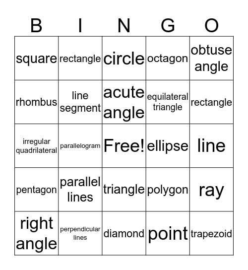 4th Grade Geometry Bingo Card