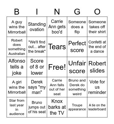 2025 - DWTS Finale Bingo Card