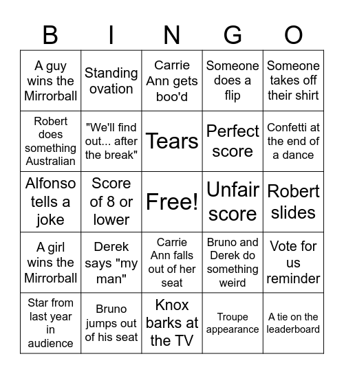 2025 - DWTS Finale Bingo Card