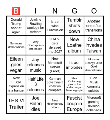 Sarah's Bingo Card