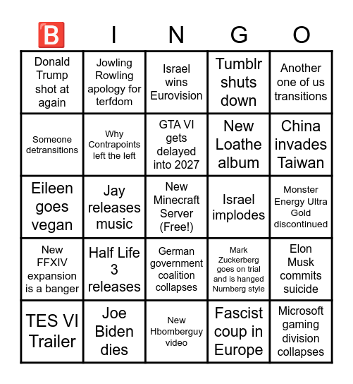Sarah's Bingo Card