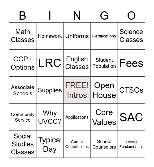 UVCC Medical Careers Academy BINGO Card