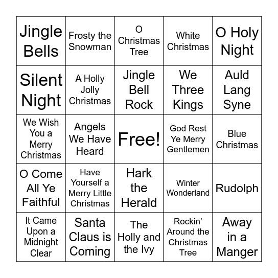 Christmas Music Bingo Card