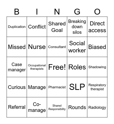 Interprofessional Practices Bingo Card