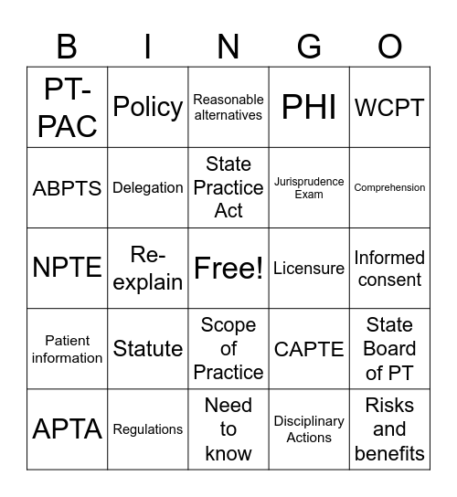Legal and Regulations Bingo Card