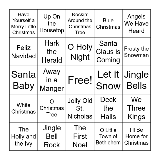 Christmas Music Bingo Card